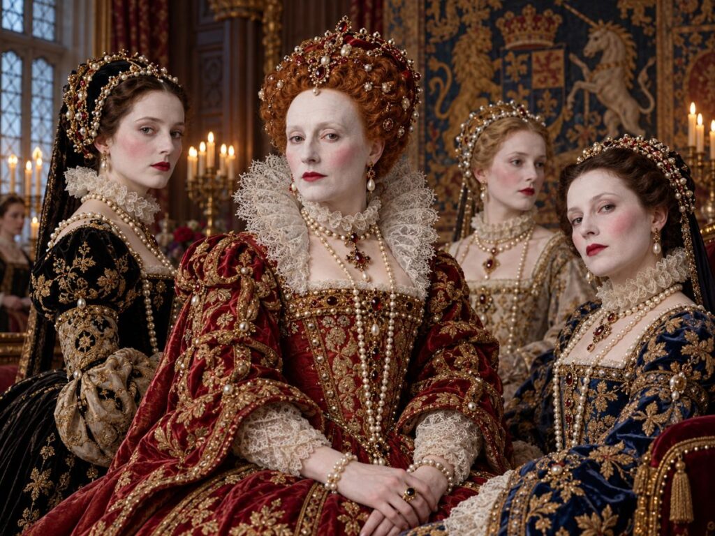 White painted faces of women in the Tudor court