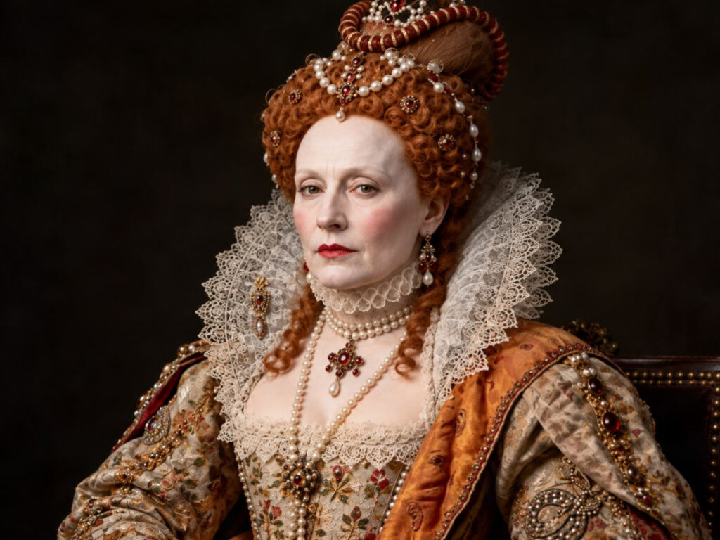 A portrait of Elizabeth I with her white painted face one of the Tudor beauty secrets