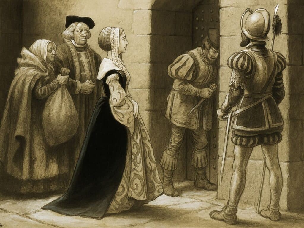 Anne Askew being locked up in the Tower of London prior to being tortured.