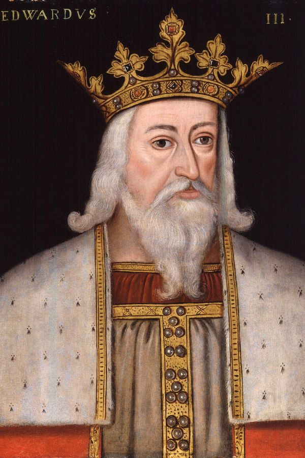 A painted portrait of King Edward III wearing a golden crown and jeweled robes. Blanche of Lancaster was his granddaughter through the royal line.