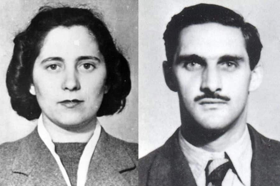 Black-and-white headshots of a woman and man, likely WWII agents whose disappearances were investigated by Vera Atkins.