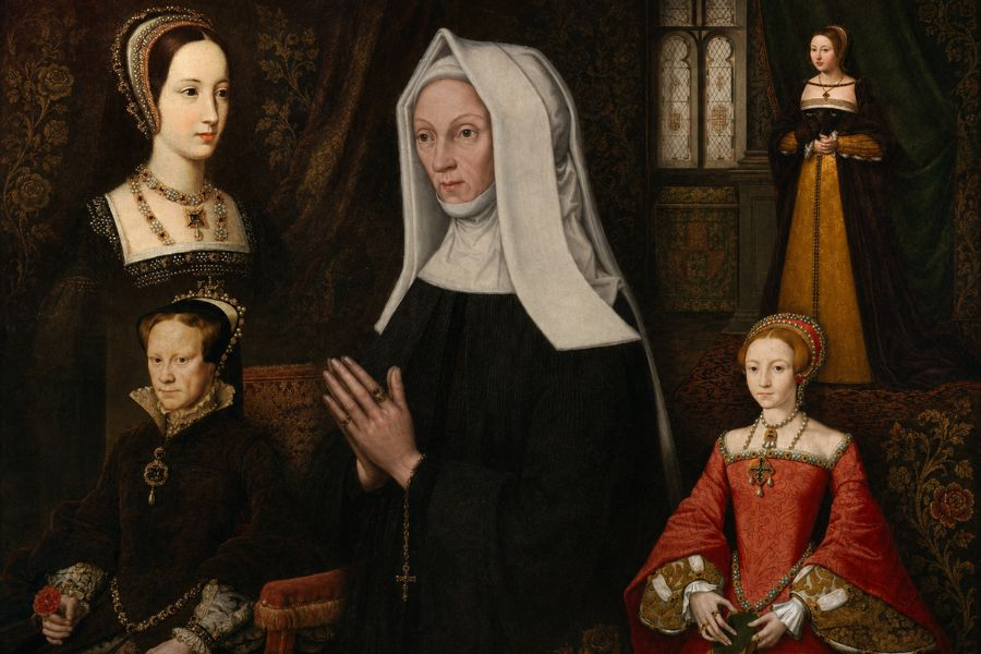 A collage of Margaret Beaufort and her grandchildren and great grandchildren