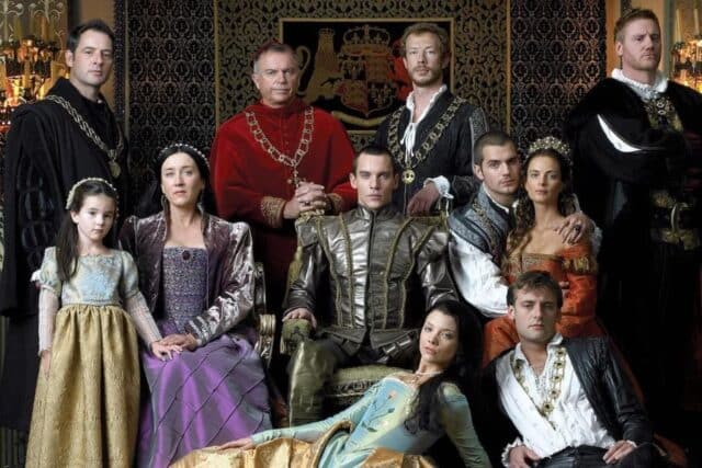 The main cast members of the show The Tudors, in full costume