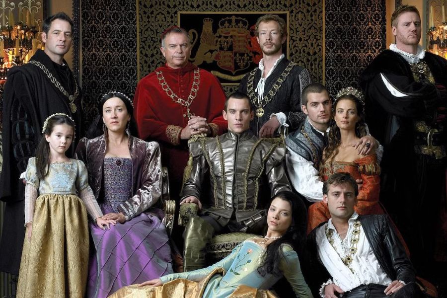 The main cast members of the show The Tudors, in full costume